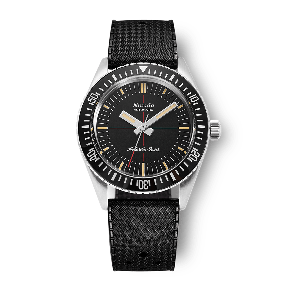 Nivada Grenchen Antarctic Diver Black No Date 38mm 32044A01 - Kautschukarmband Tropic