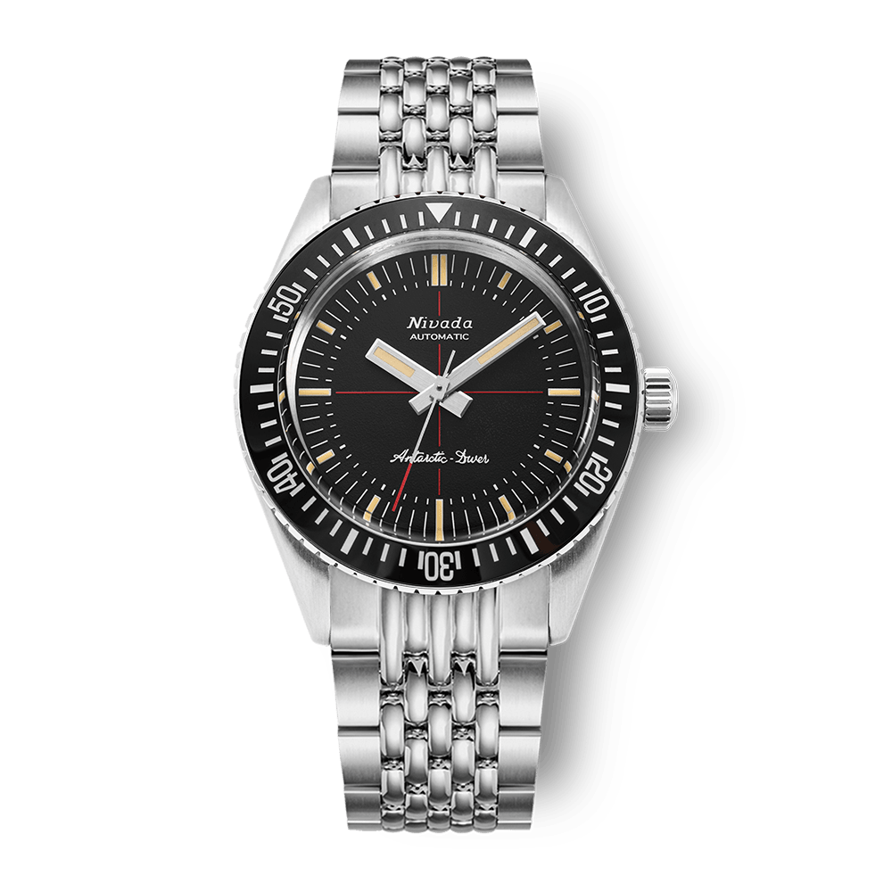 Nivada Grenchen Antarctic Diver Black No Date 38mm 32044A04 - Edelstahlarmband Beads of Rice