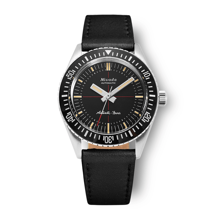 Nivada Grenchen Antarctic Diver Black No Date 38mm 32044A17 - Lederarmband Schwarz