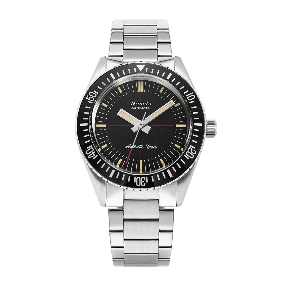 Nivada Grenchen Antarctic Diver Black No Date 38mm 32044A20 - Edelstahlarmband Flat Link