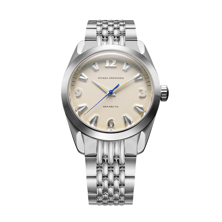 Nivada Grenchen Antarctic Eggshell Beige 35mm 35001M04 - Edelstahlarmband Beads of Rice