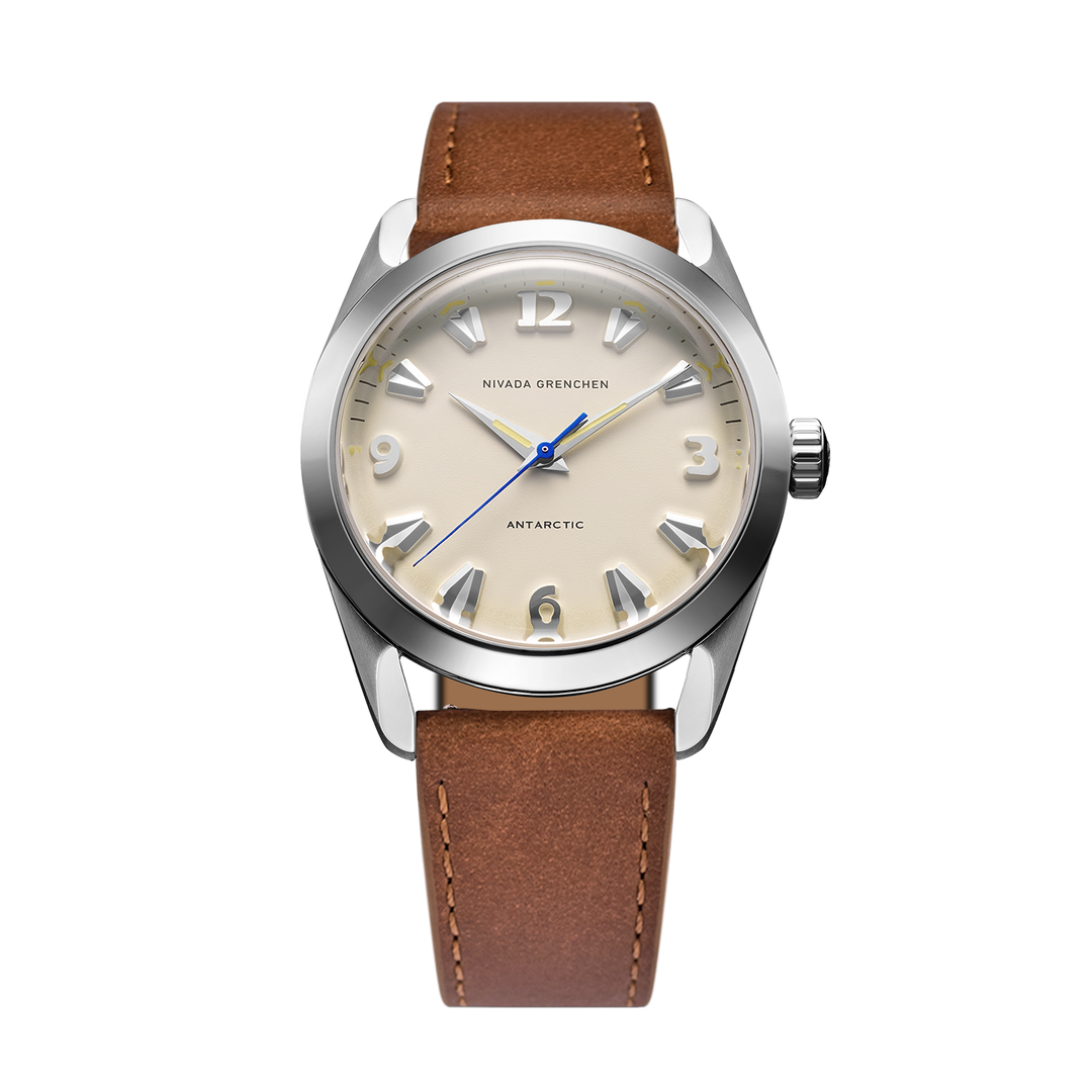 Nivada Grenchen Antarctic Eggshell Beige 35mm 35001M16 - Lederarmband Braun