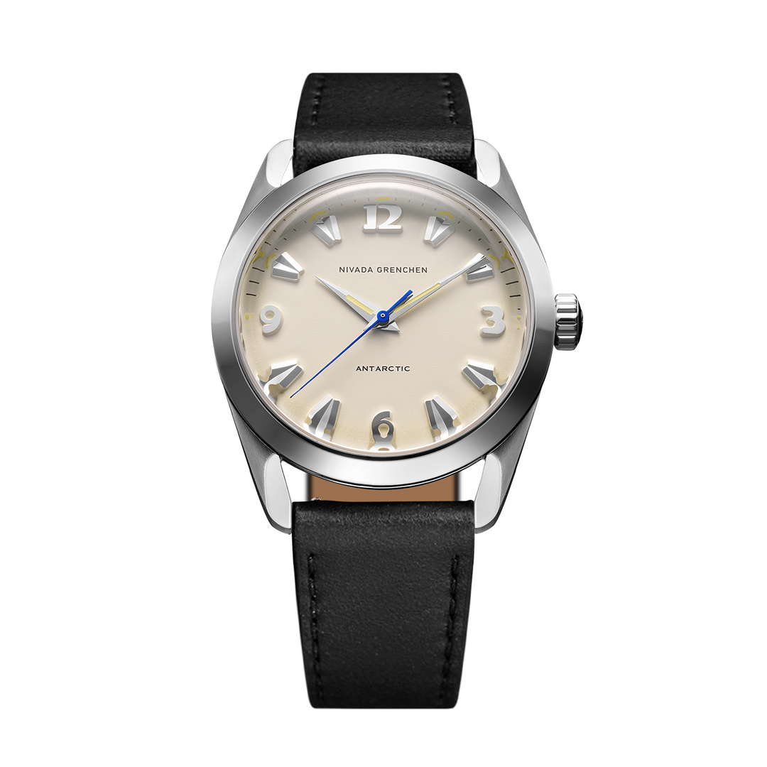 Nivada Grenchen Antarctic Eggshell Beige 35mm 35001M17 - Lederarmband Schwarz