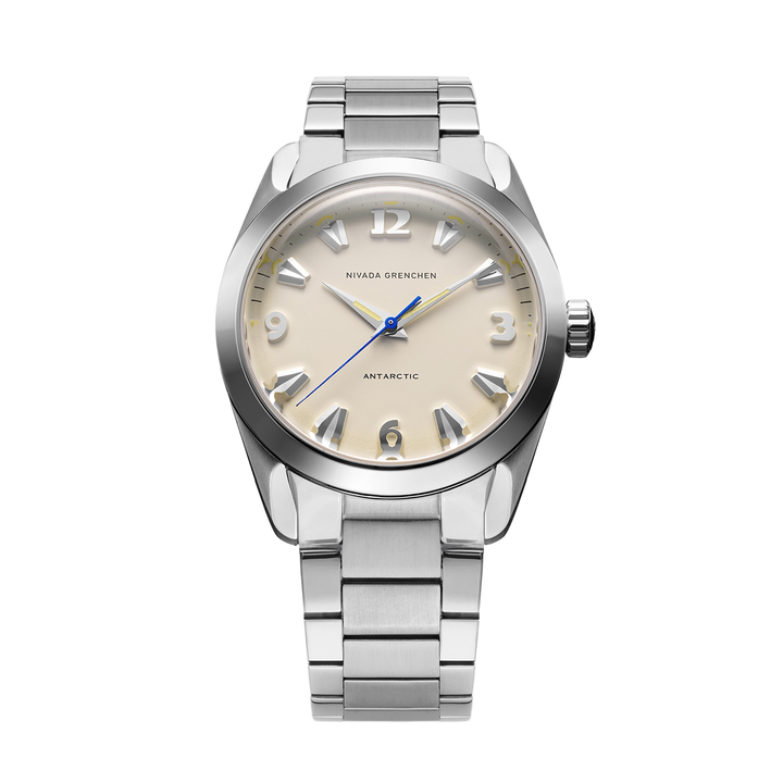 Nivada Grenchen Antarctic Eggshell Beige 35mm 35001M20 - Edelstahlarmband Flat Link