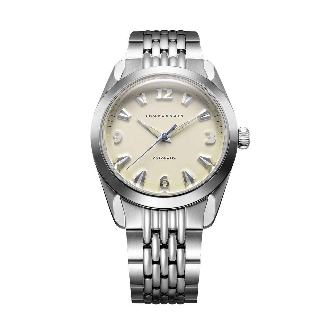 Nivada Grenchen Antarctic Eggshell Beige 38mm 32080A04 - Edelstahlarmband Beads of Rice