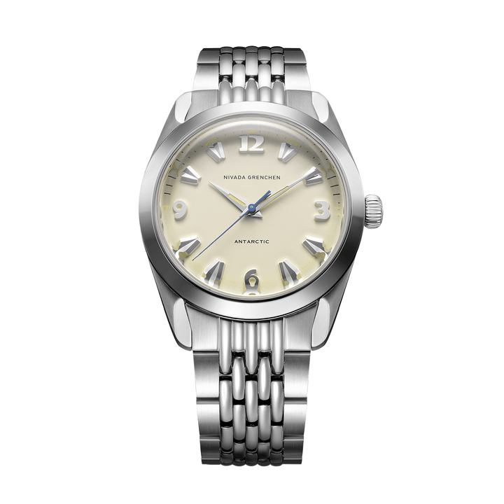 Nivada Grenchen Antarctic Eggshell Beige 38mm 32080A04 - Edelstahlarmband Beads of Rice