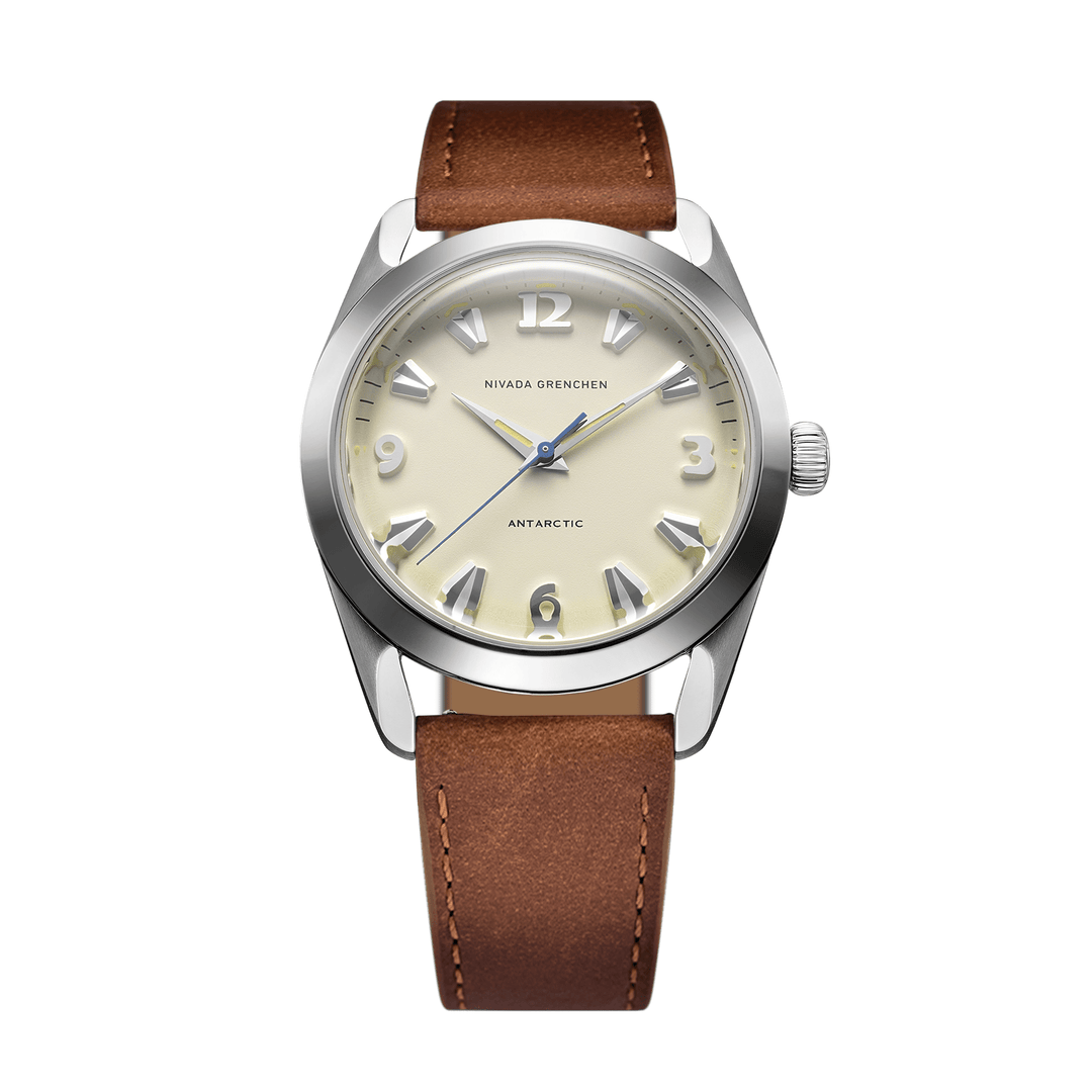 Nivada Grenchen Antarctic Eggshell Beige 38mm 32080A16 - Lederarmband Braun