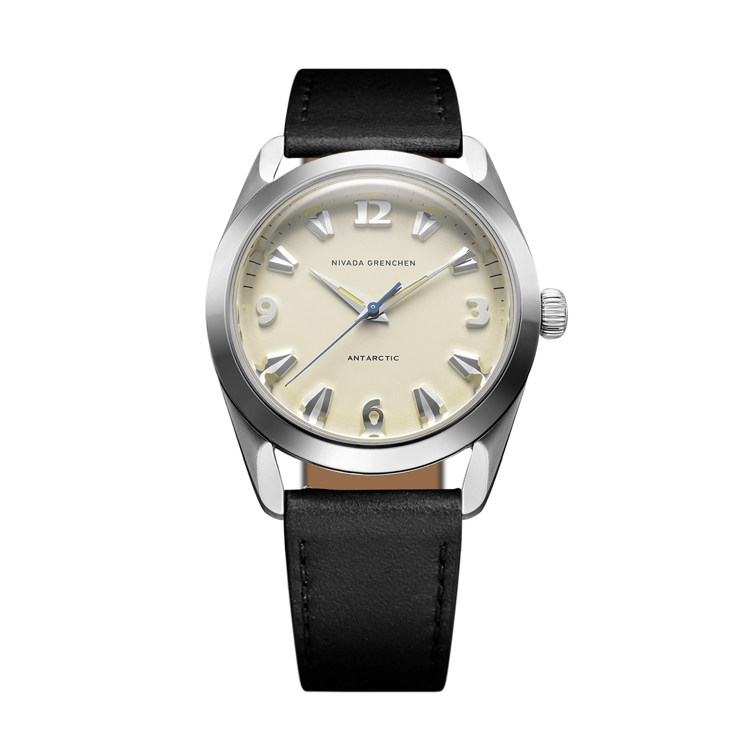Nivada Grenchen Antarctic Eggshell Beige 38mm 32080A17 - Lederarmband Schwarz