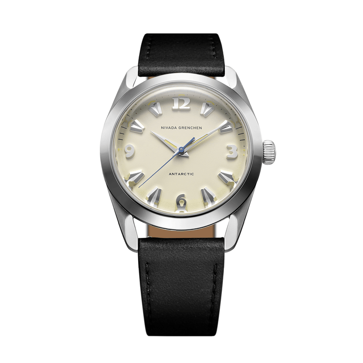 Nivada Grenchen Antarctic Eggshell Beige 38mm 32080A17 - Lederarmband Schwarz