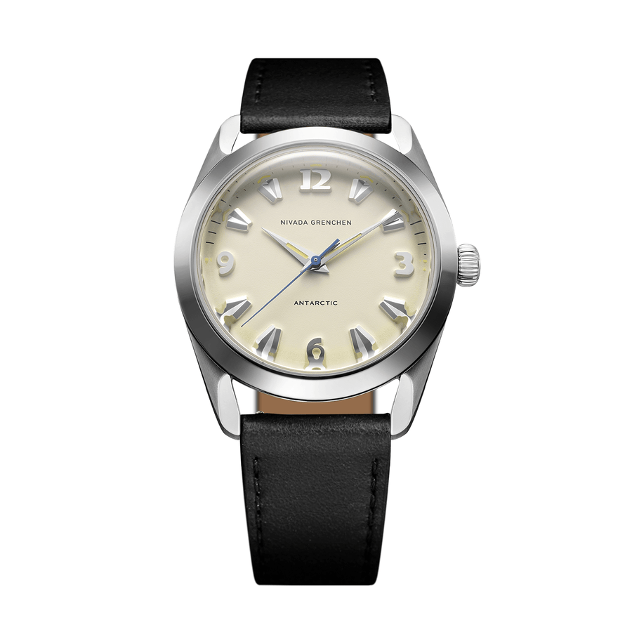 Nivada Grenchen Antarctic Eggshell Beige 38mm 32080A17 - Lederarmband Schwarz