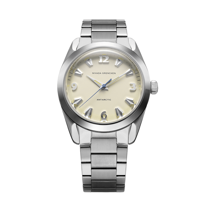 Nivada Grenchen Antarctic Eggshell Beige 38mm 32080A20 - Edelstahlarmband Flat Link
