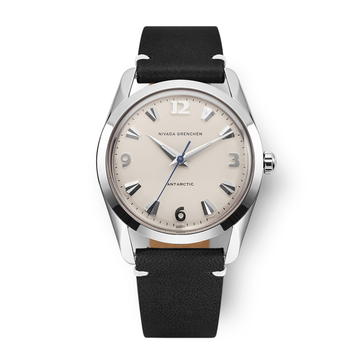 Nivada Grenchen Antarctic Eggshell White 35mm 35004M15 - Lederarmband Schwarz weiße Naht
