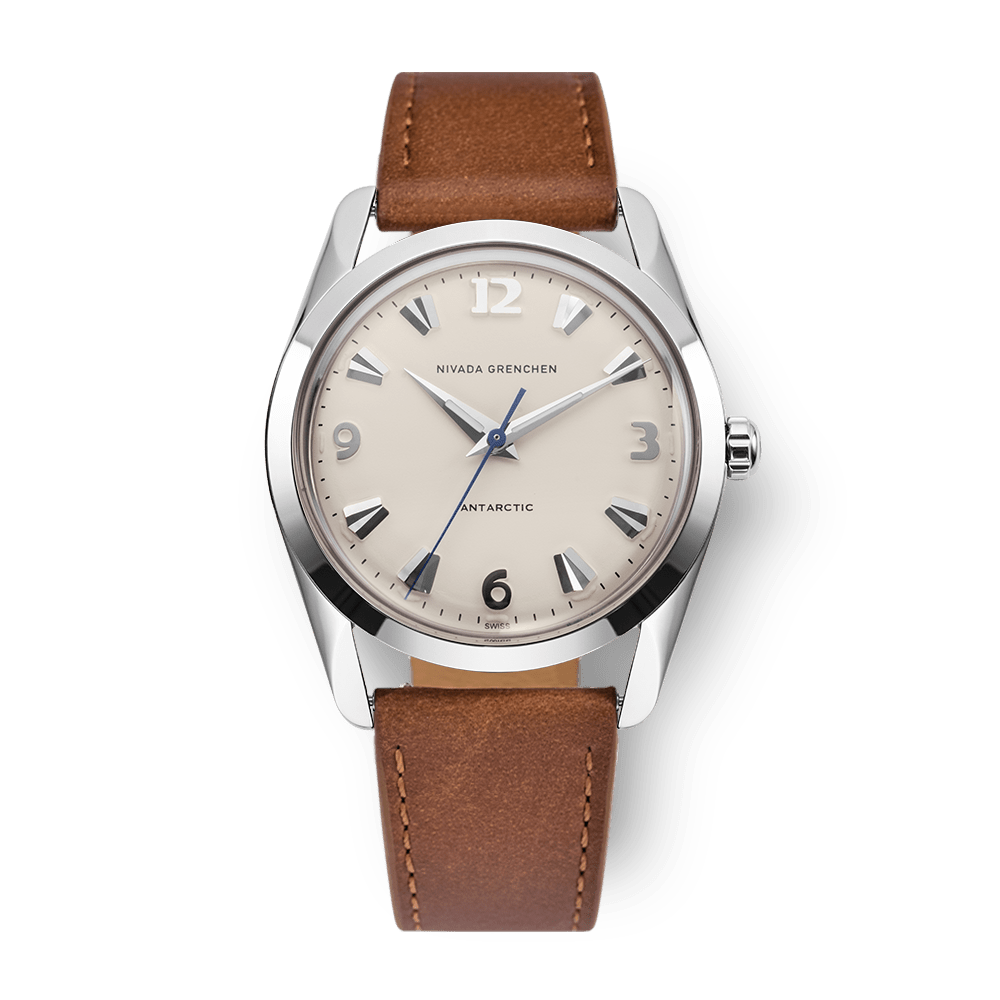 Nivada Grenchen Antarctic Eggshell White 35mm 35004M16 - Lederarmband Braun