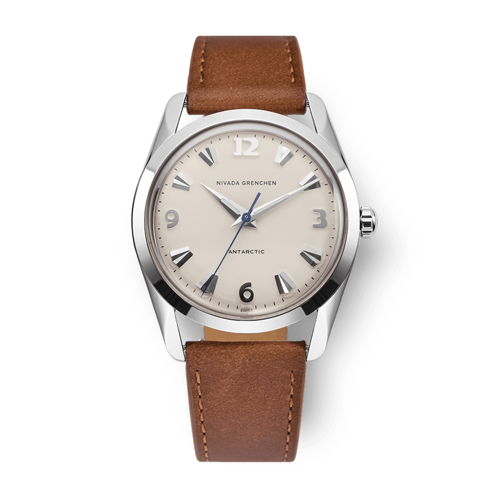 Nivada Grenchen Antarctic Eggshell White 35mm 35004M16 - Lederarmband Braun