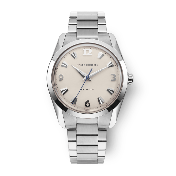 Nivada Grenchen Antarctic Eggshell White 35mm 35004M20 - Edelstahlarmband Flat Link