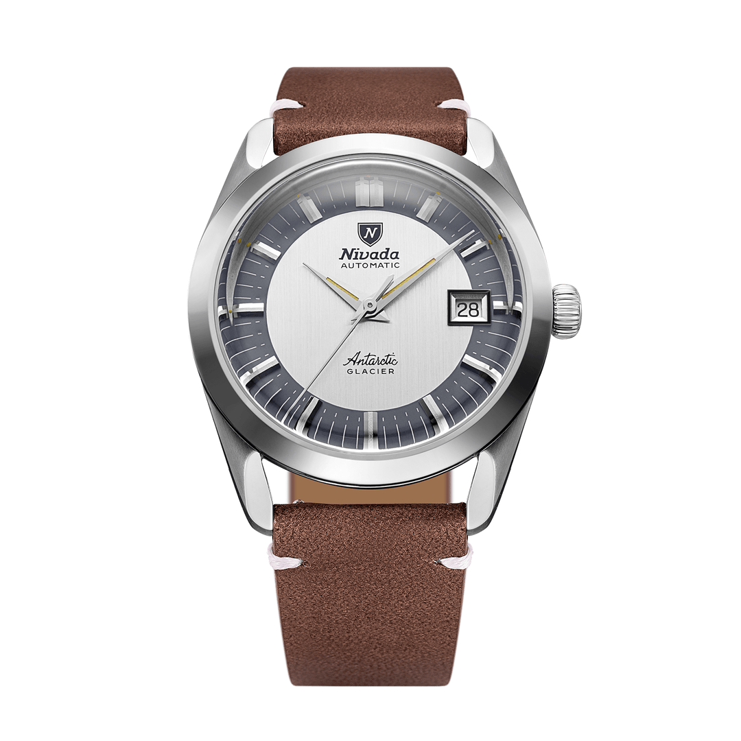 Nivada Grenchen Antarctic Glacier 38mm 32063A14 - Lederarmband Braun weiße Naht