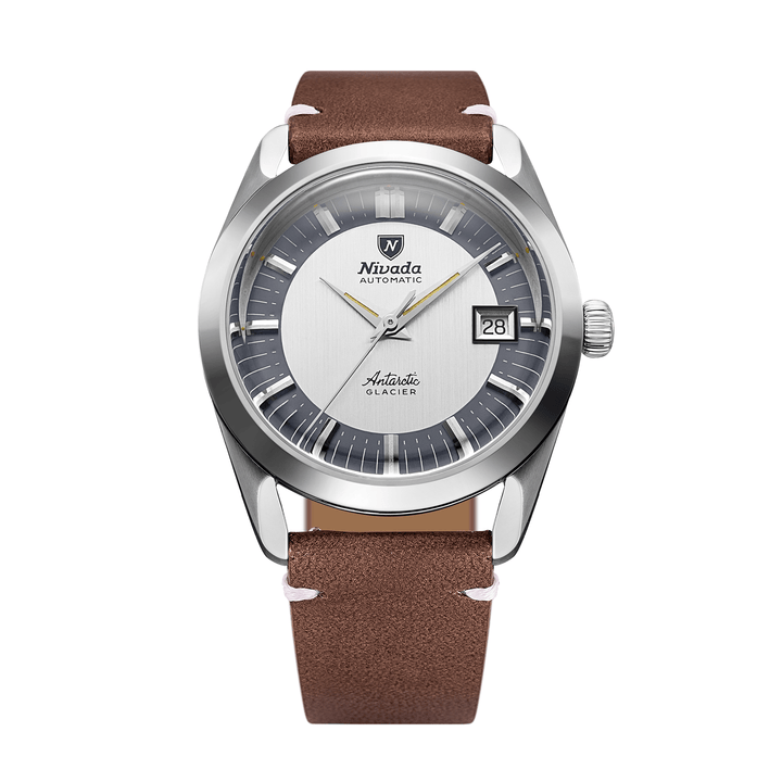 Nivada Grenchen Antarctic Glacier 38mm 32063A14 - Lederarmband Braun weiße Naht