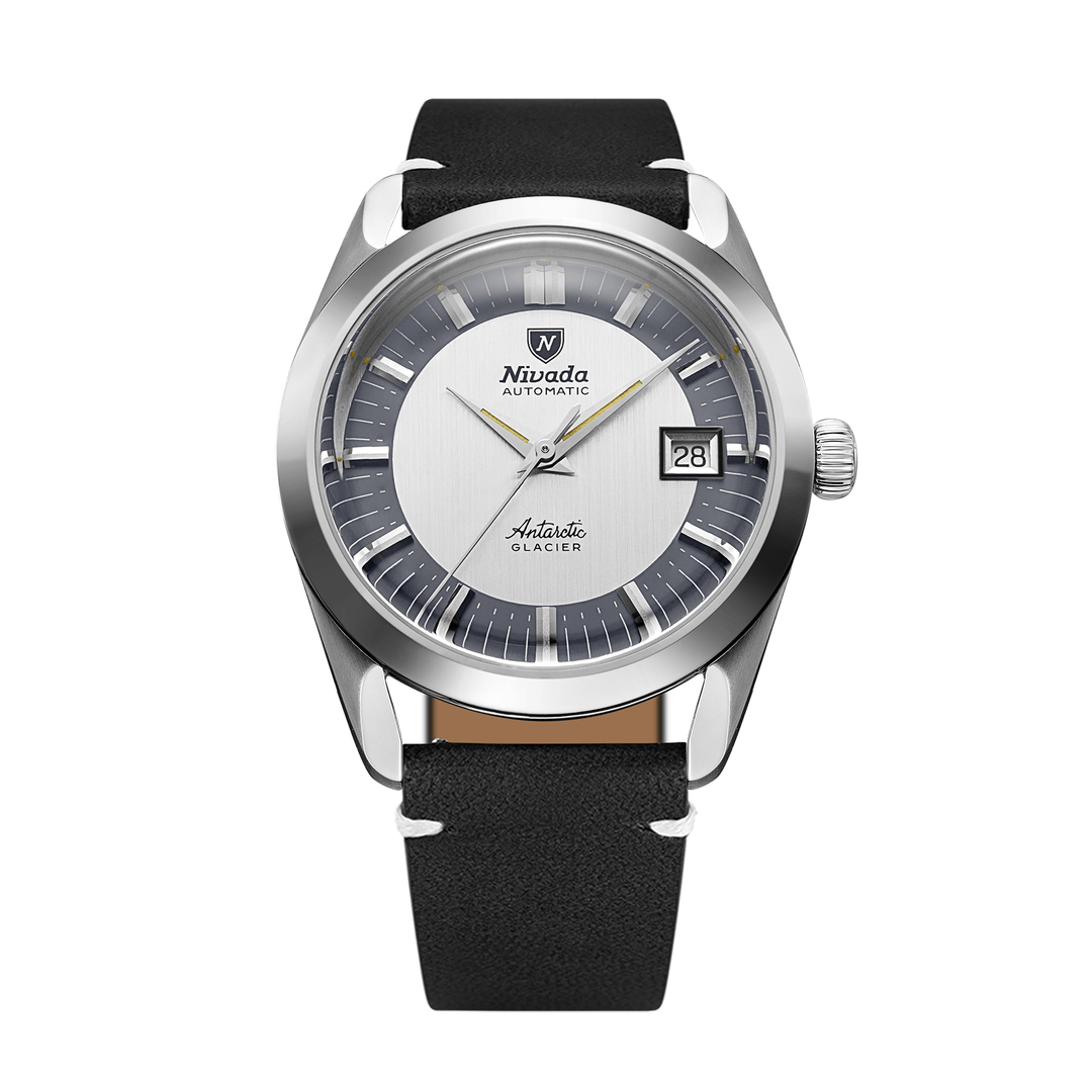 Nivada Grenchen Antarctic Glacier 38mm 32063A15 - Lederarmband Schwarz weiße Naht