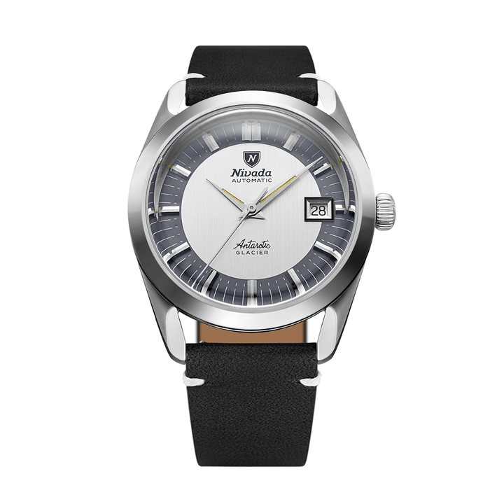 Nivada Grenchen Antarctic Glacier 38mm 32063A15 - Lederarmband Schwarz weiße Naht