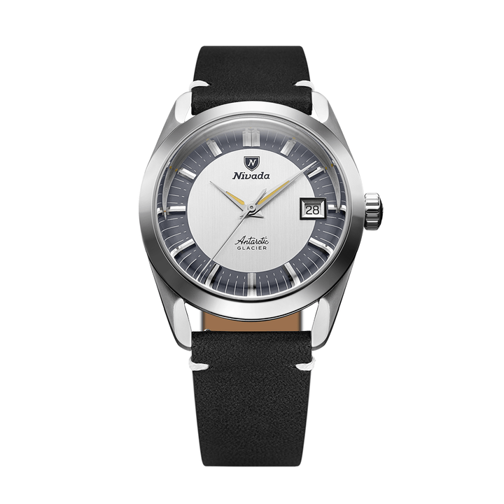 Nivada Grenchen Antarctic Glacier Tuxedo 35mm 35020M15 - Lederarmband Schwarz weiße Naht