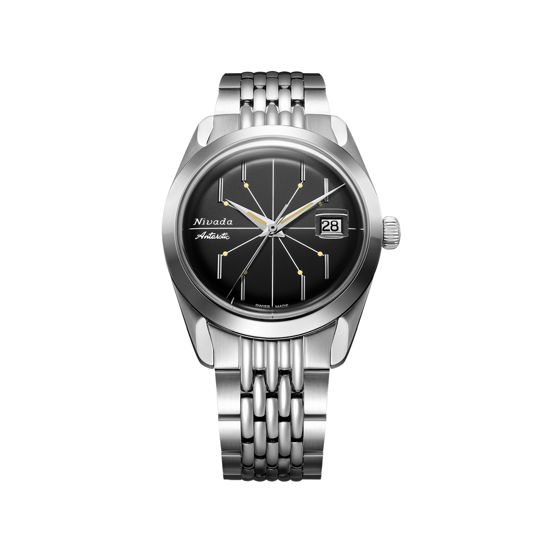 Nivada Grenchen Antarctic Spider Black 35mm 35011M04 - Edelstahlarmband Beads of Rice