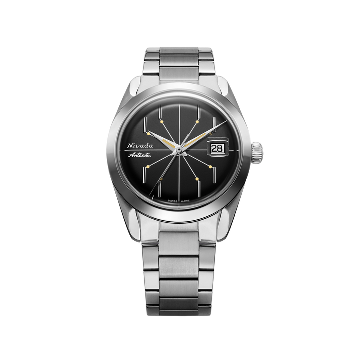Nivada Grenchen Antarctic Spider Black 35mm 35011M20 - Edelstahlarmband Flat Link