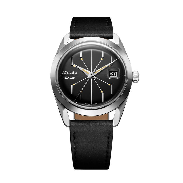 Nivada Grenchen Antarctic Spider Black 38mm 32072A17 - Lederarmband Schwarz