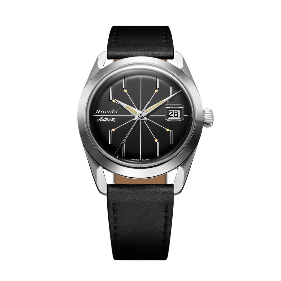 Nivada Grenchen Antarctic Spider Black 38mm 32072A17 - Lederarmband Schwarz