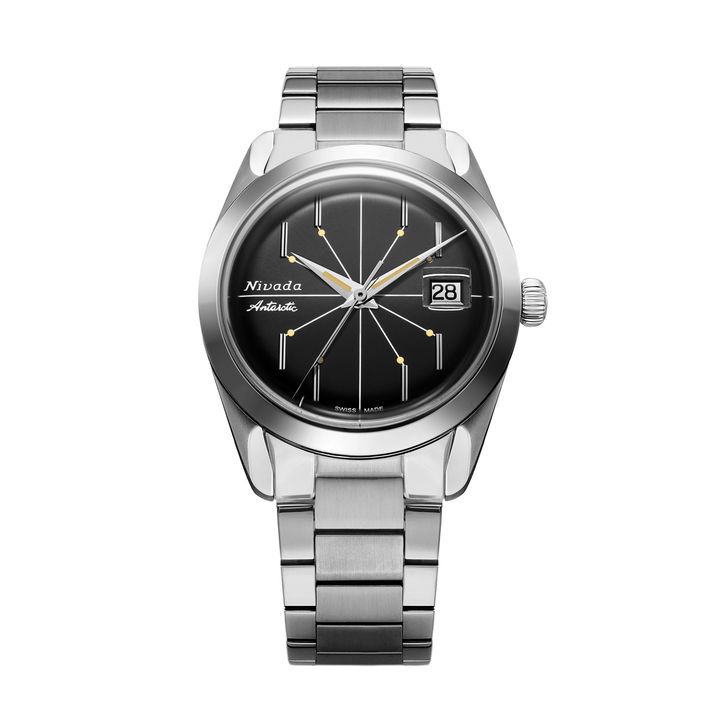 Nivada Grenchen Antarctic Spider Black 38mm 32072A20 - Edelstahlarmband Flat Link