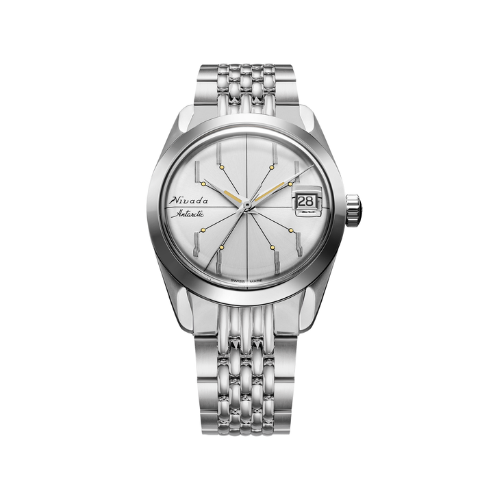 Nivada Grenchen Antarctic Spider Silver 35mm 35012M04 - Edelstahlarmband Beads of Rice