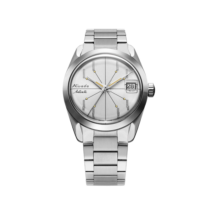 Nivada Grenchen Antarctic Spider Silver 35mm 35012M20 - Edelstahlarmband Flat Link