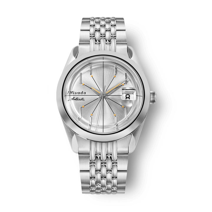 Nivada Grenchen Antarctic Spider Silver 38mm 32023A04 - Edelstahlarmband Beads of Rice