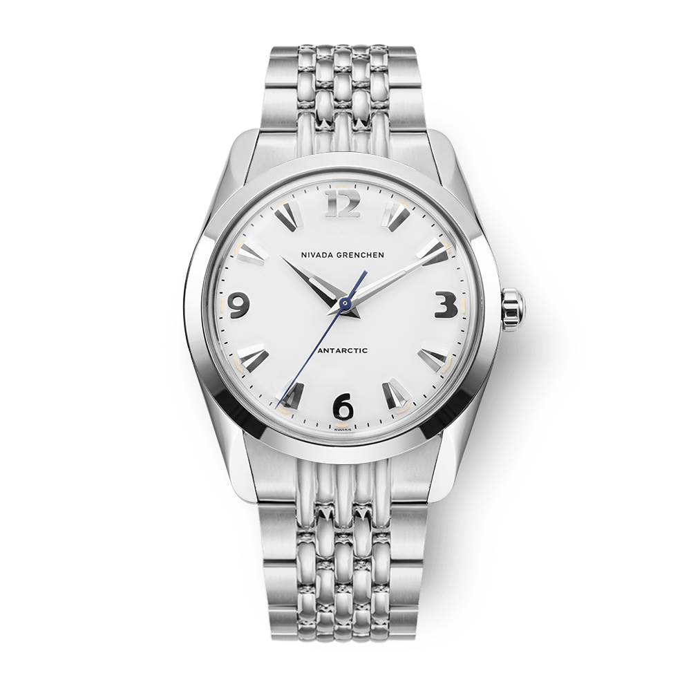 Nivada Grenchen Antarctic White 35mm 35005M04 - Edelstahlarmband Beads of Rice