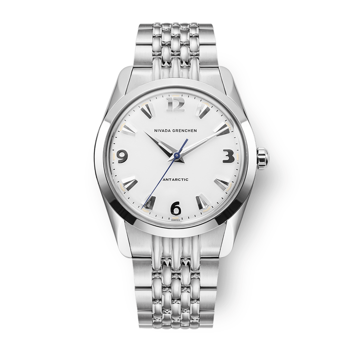 Nivada Grenchen Antarctic White 35mm 35005M04 - Edelstahlarmband Beads of Rice