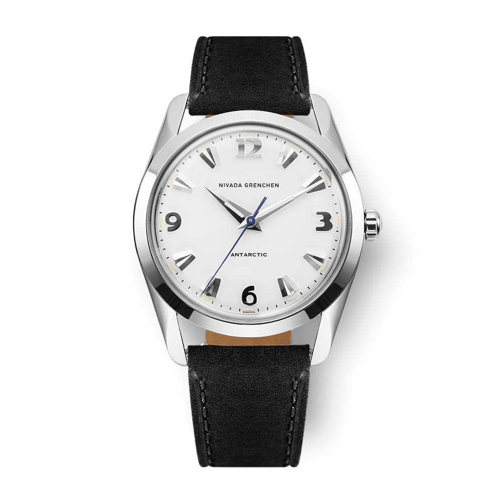 Nivada Grenchen Antarctic White 35mm 35005M17 - Lederarmband Schwarz