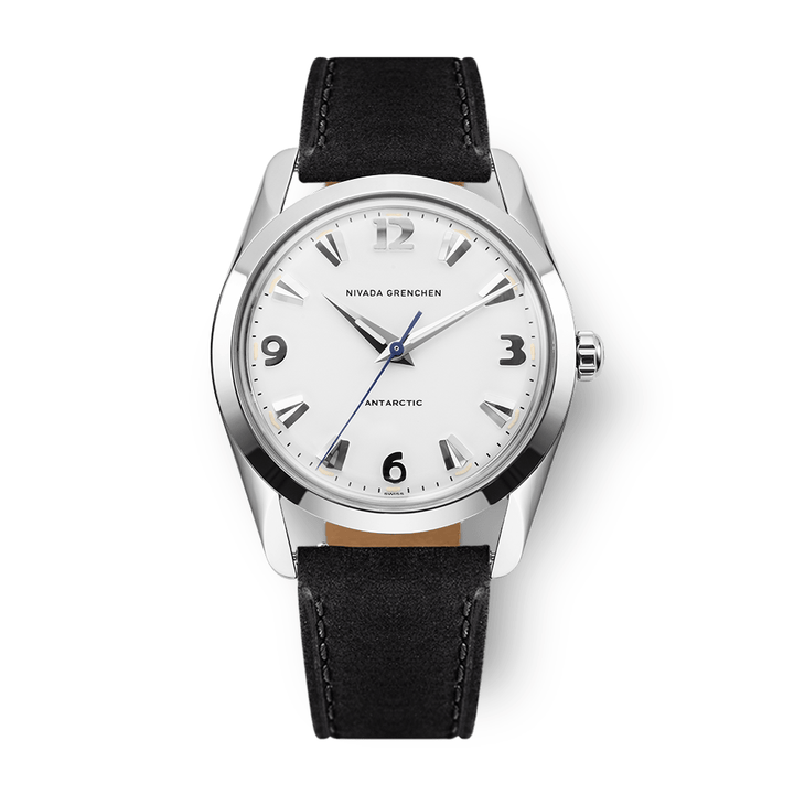 Nivada Grenchen Antarctic White 35mm 35005M17 - Lederarmband Schwarz