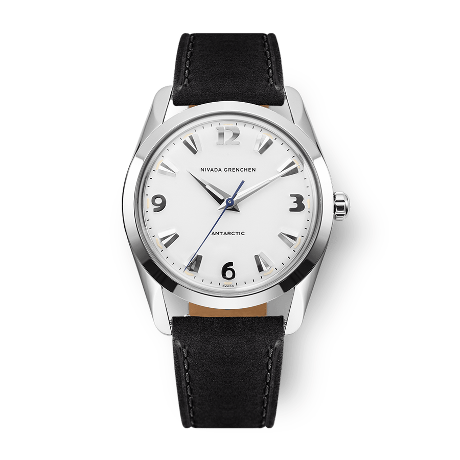Nivada Grenchen Antarctic White 35mm 35005M17 - Lederarmband Schwarz