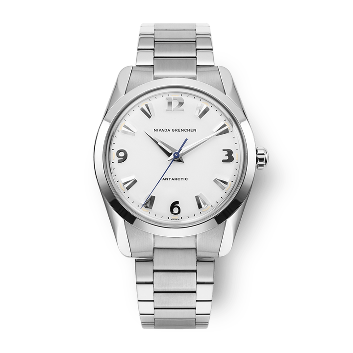 Nivada Grenchen Antarctic White 35mm 35005M20 - Edelstahlarmband Flat Link