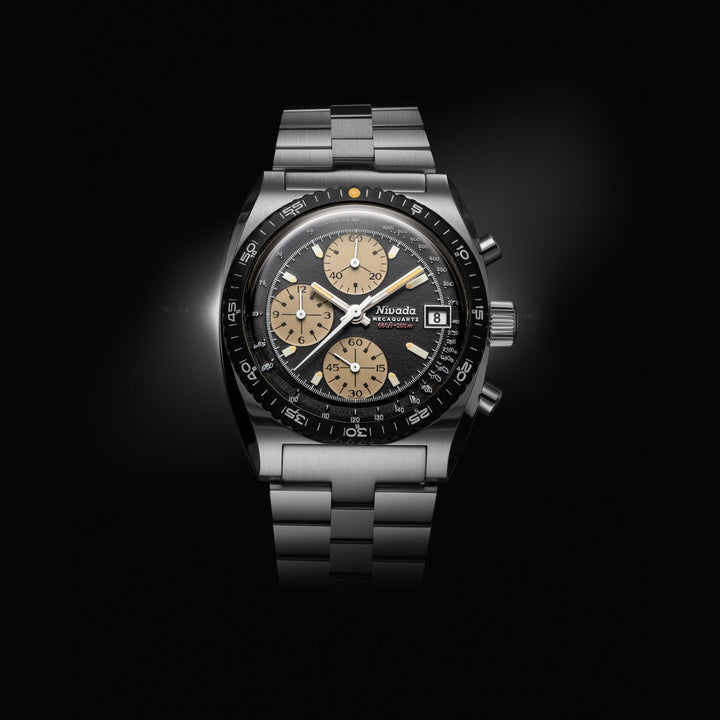 Nivada Grenchen Autochron Mecaquartz Black 38mm 77001Q - Zifferblatt im Detail