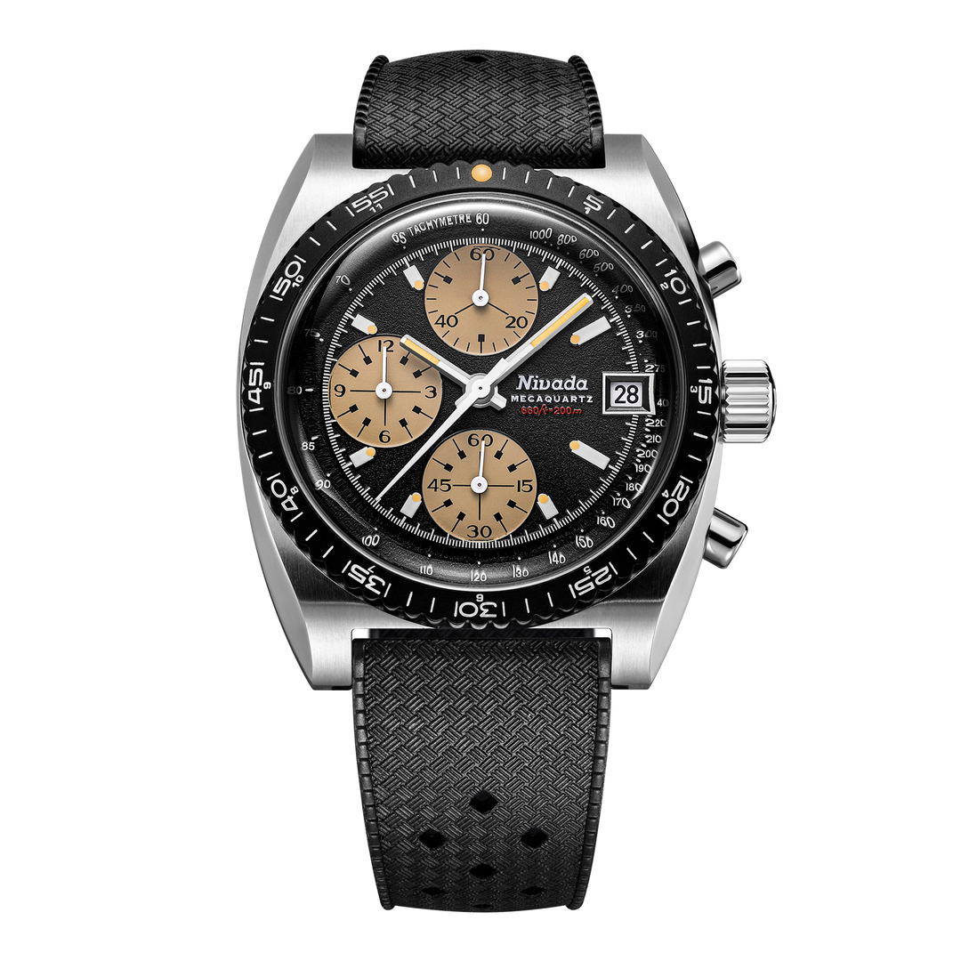 Nivada Grenchen Autochron Mecaquartz Black 38mm 77001Q01 - Kautschukarmband Tropic