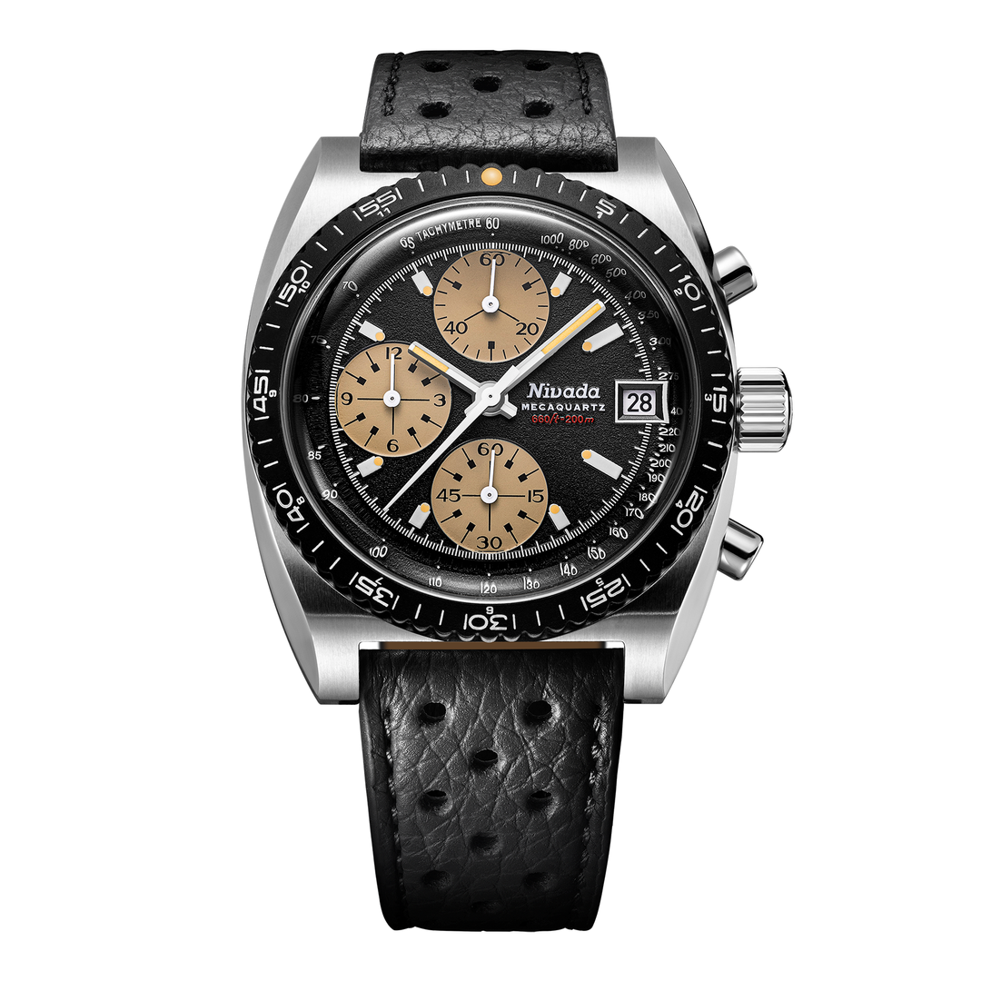 Nivada Grenchen Autochron Mecaquartz Black 38mm 77001Q10 - Racing-Armband Schwarz
