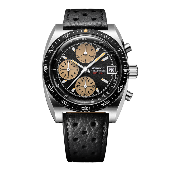 Nivada Grenchen Autochron Mecaquartz Black 38mm 77001Q10 - Racing-Armband Schwarz