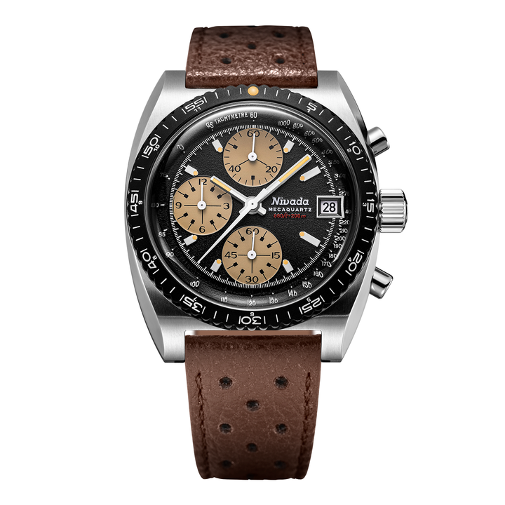 Nivada Grenchen Autochron Mecaquartz Black 38mm 77001Q23 - Racing-Armband Braun
