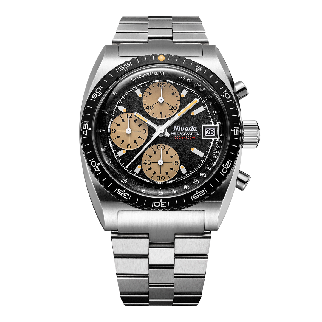 Nivada Grenchen Autochron Mecaquartz Black 38mm 77001Q45 - Edelstahlarmband