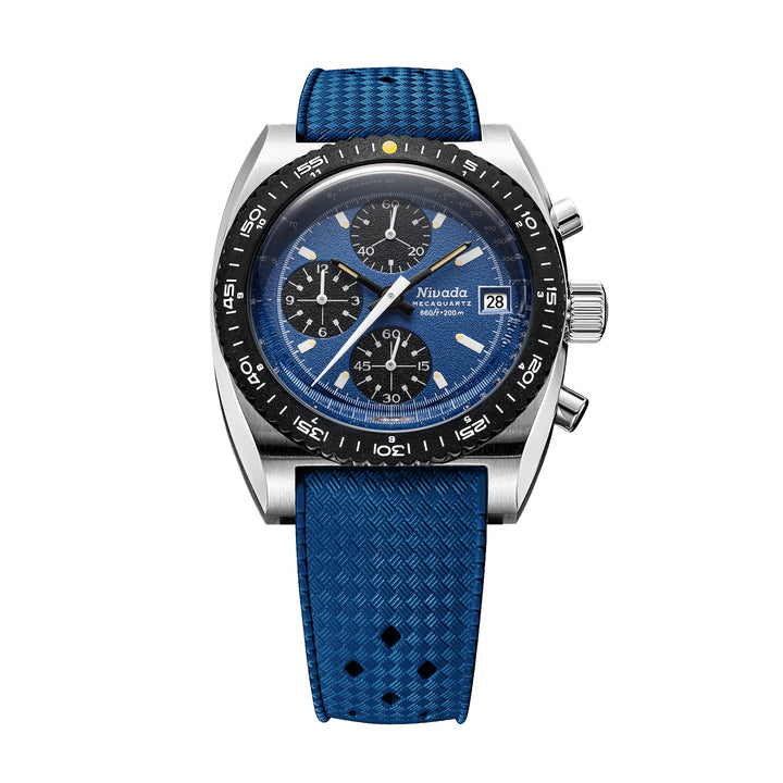 Nivada Grenchen Autochron Mecaquartz Blue 38mm 77005Q24 - Kautschukarmband Tropic Blau