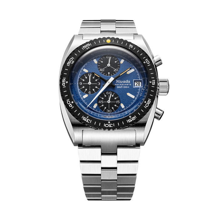 Nivada Grenchen Autochron Mecaquartz Blue 38mm 77005Q45 - Edelstahlarmband