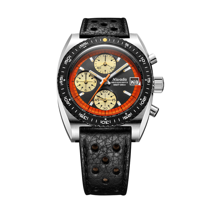 Nivada Grenchen Autochron Mecaquartz Orange 38mm 77004Q10 - Racing-Armband Schwarz