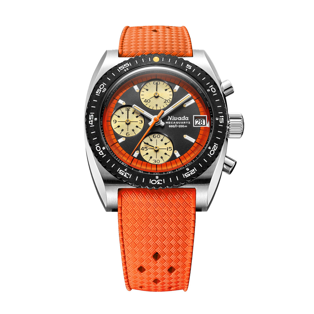 Nivada Grenchen Autochron Mecaquartz Orange 38mm 77004Q27 - Kautschukarmband Tropic Orange