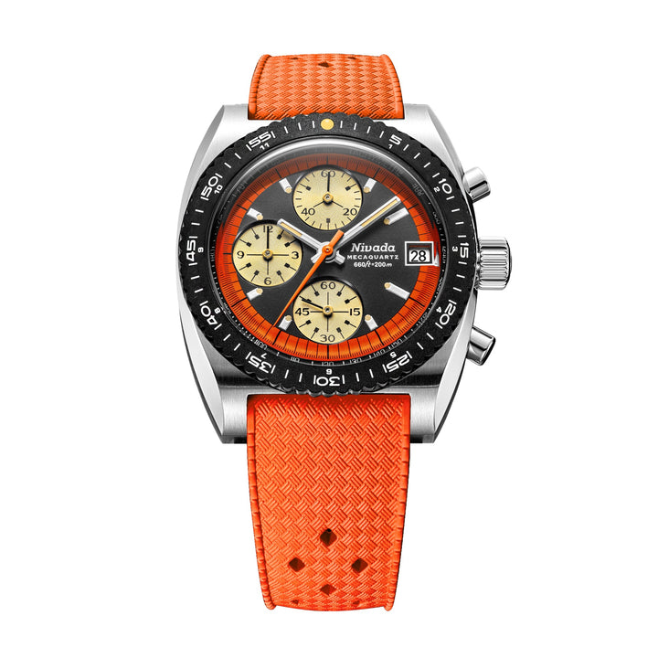 Nivada Grenchen Autochron Mecaquartz Orange 38mm 77004Q27 - Kautschukarmband Tropic Orange