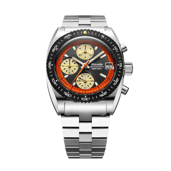 Nivada Grenchen Autochron Mecaquartz Orange 38mm 77004Q45 - Edelstahlarmband